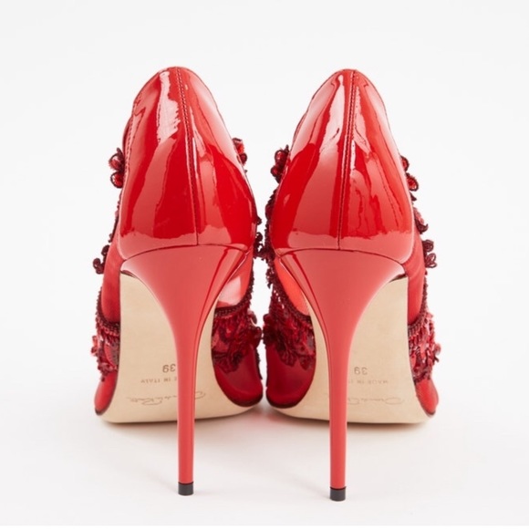 Red Patent Leather Embellished Pumps - Picture 4 of 6